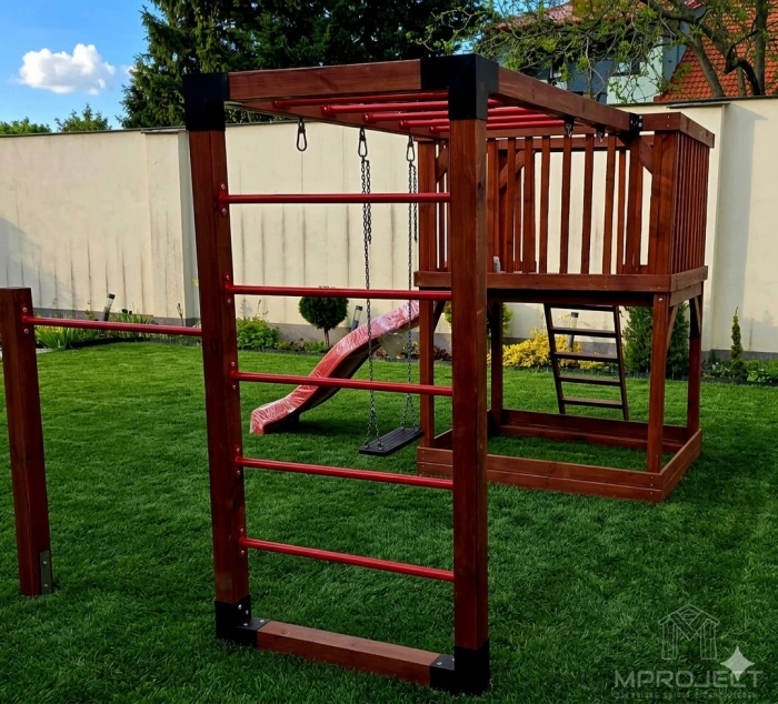 nowoczesny plac zabaw z drewna