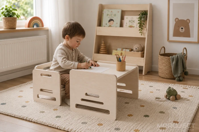 Drewniane biurko dla dziecka w stylu Montessori