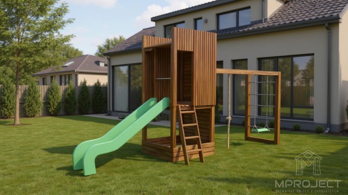 Designerski plac zabaw z drewna