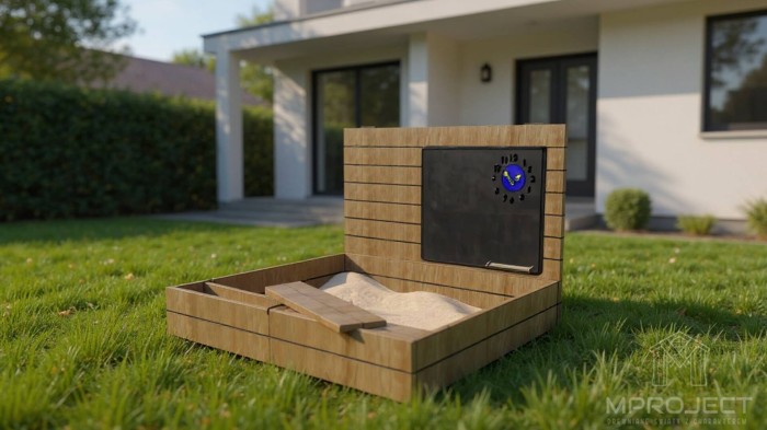 edukacyjna piaskownica z tablicą