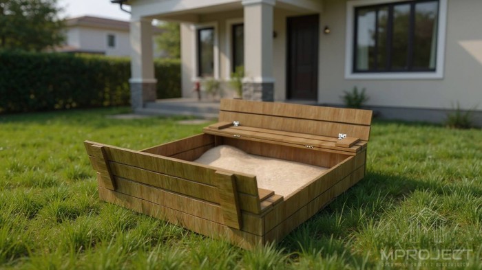 zamykana piaskownica z ławeczką