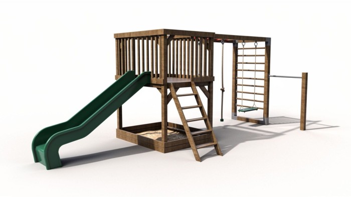 nowoczesny plac zabaw z drewna