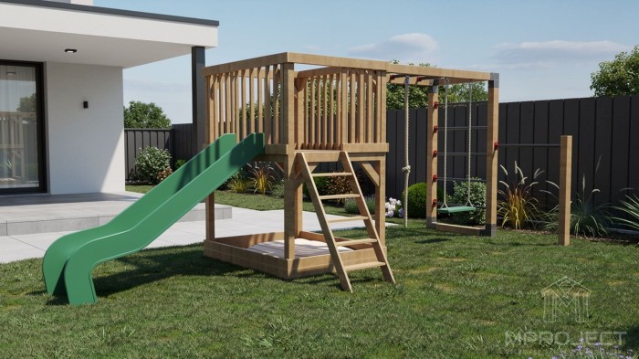 nowoczesny plac zabaw z drewna