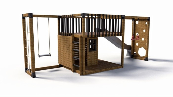 nowoczesny plac zabaw z drewna